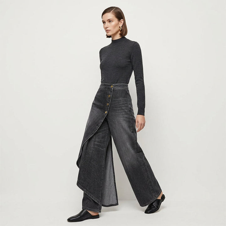 Asyiam | Asymmetrischer Denim Skort – Wickeloptik, Bequem und Modern für den Alltag
