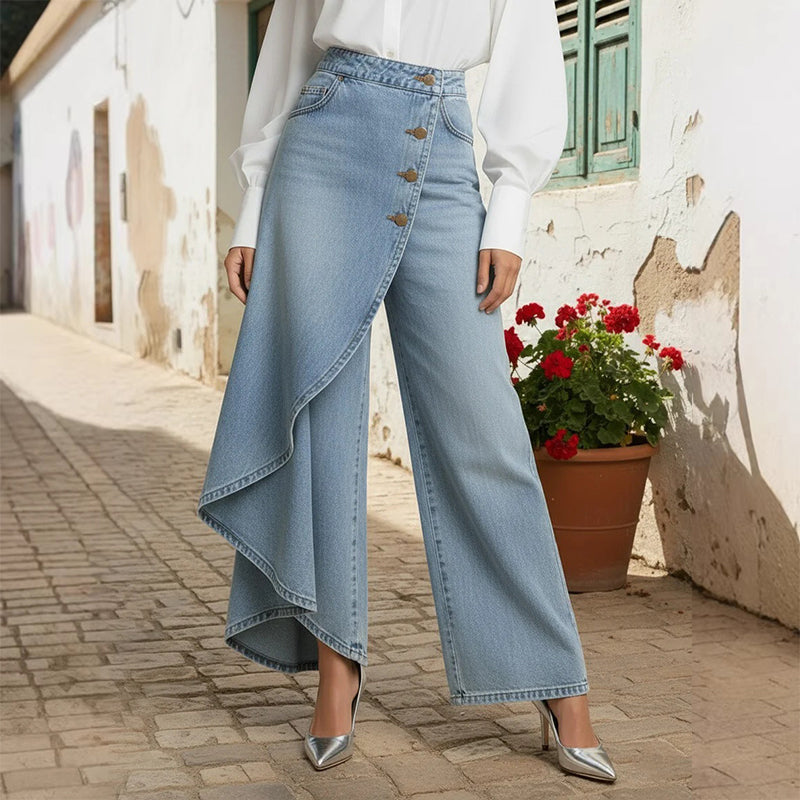 Asyiam | Asymmetrischer Denim Skort – Wickeloptik, Bequem und Modern für den Alltag