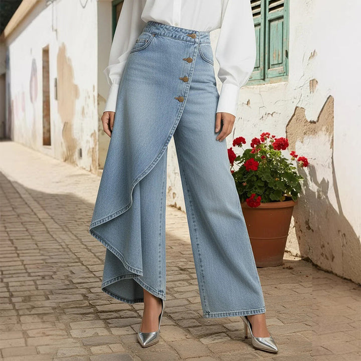 Asyiam | Asymmetrischer Denim Skort – Wickeloptik, Bequem und Modern für den Alltag