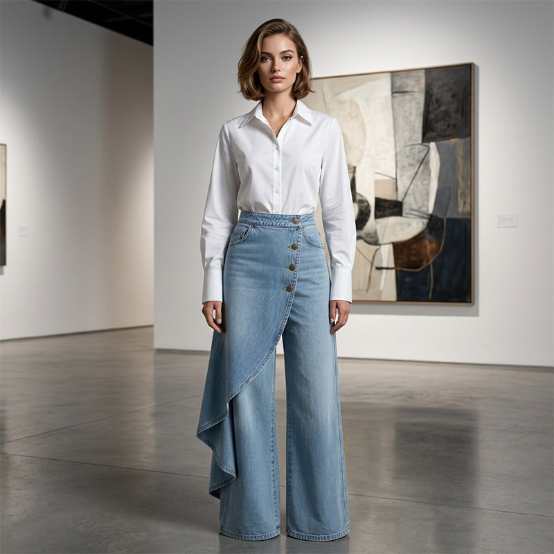 Asyiam | Asymmetrischer Denim Skort – Wickeloptik, Bequem und Modern für den Alltag