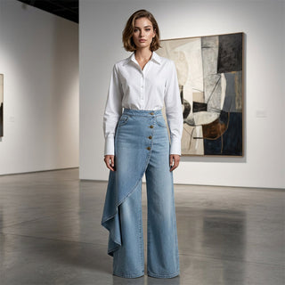 Asyiam | Asymmetrischer Denim Skort – Wickeloptik, Bequem und Modern für den Alltag