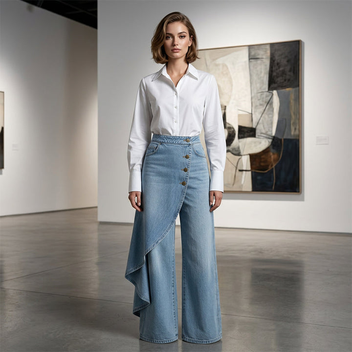 Asyiam | Asymmetrischer Denim Skort – Wickeloptik, Bequem und Modern für den Alltag