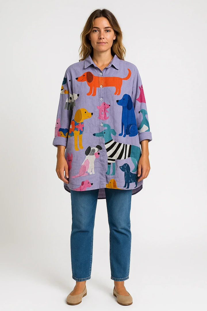 Nael Berlin | Lange Damenbluse mit verspieltem Hundeprint