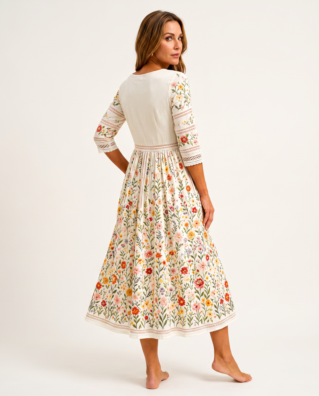 Wildflower – Midikleid mit Blumenstickerei