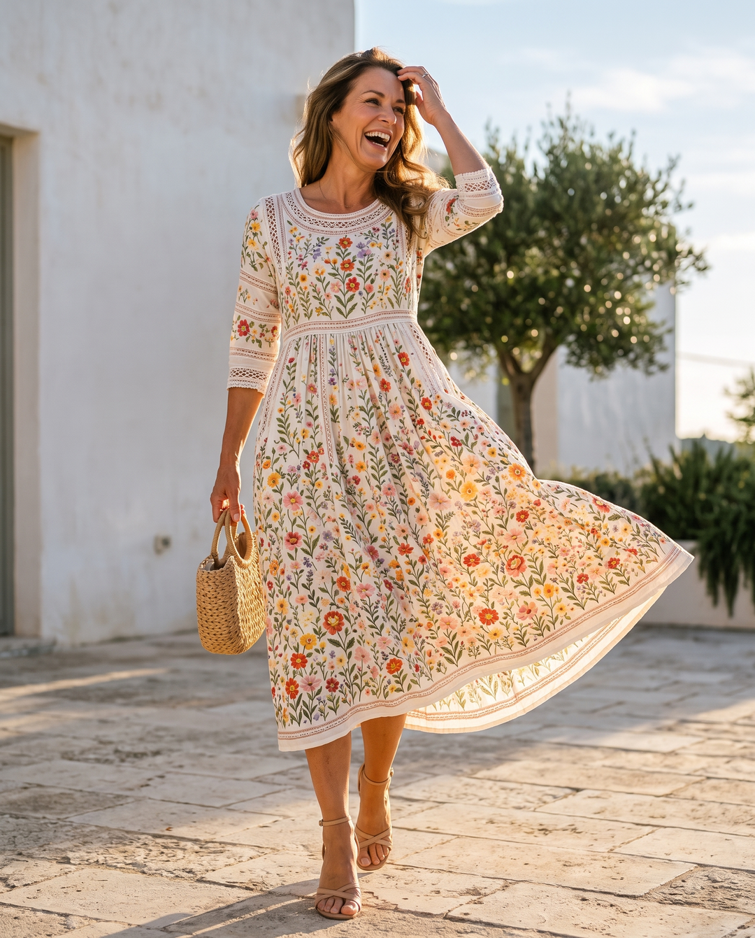 Wildflower – Midikleid mit Blumenstickerei