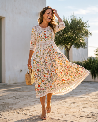 Wildflower – Midikleid mit Blumenstickerei