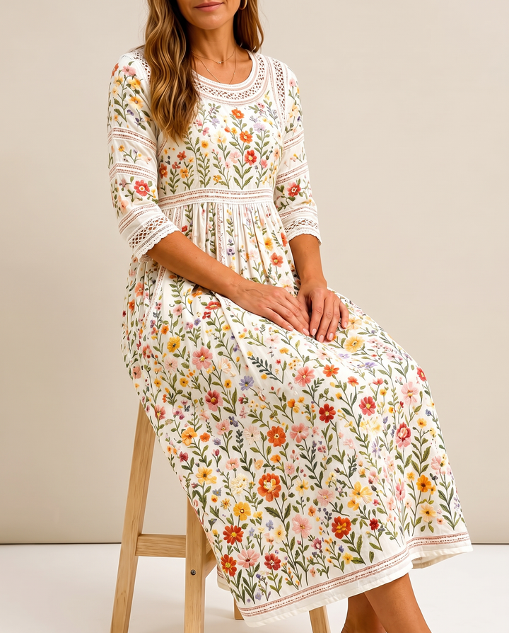 Wildflower – Midikleid mit Blumenstickerei