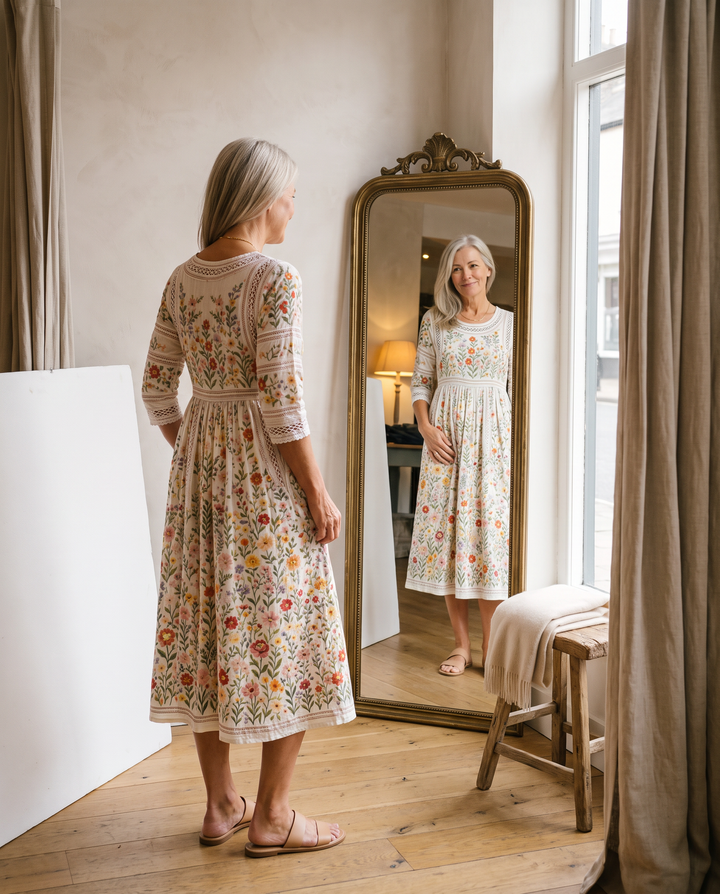 Wildflower – Midikleid mit Blumenstickerei